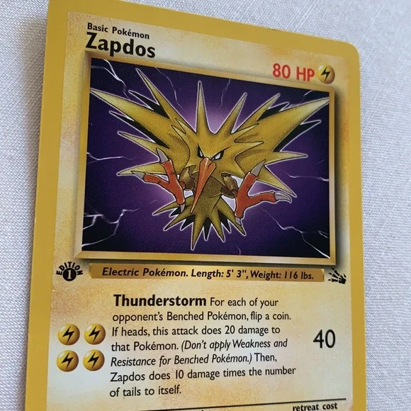 Zapdos first edition Pokmon card, authentic